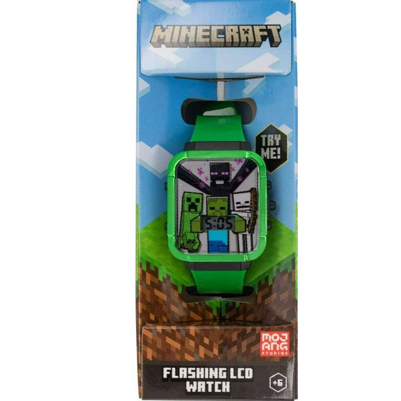 NIB Minecraft Mojang Digital Flashing LCD Kids Watch Rectangular Face - Picture 1 of 4